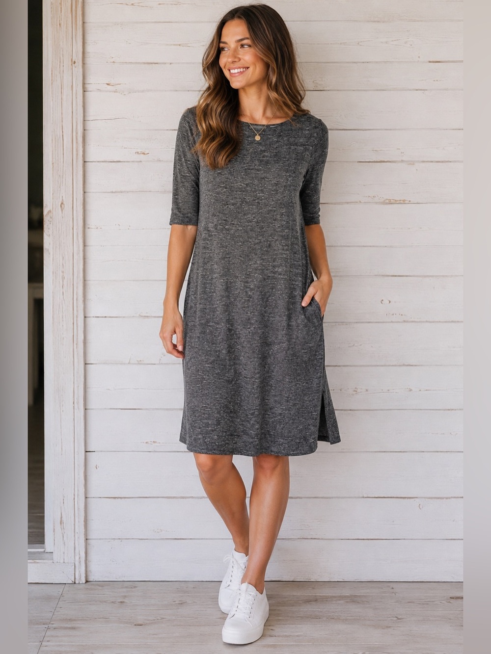 Relativity Petite Heathered Gray Space-Dye Shift Dress Size PM
